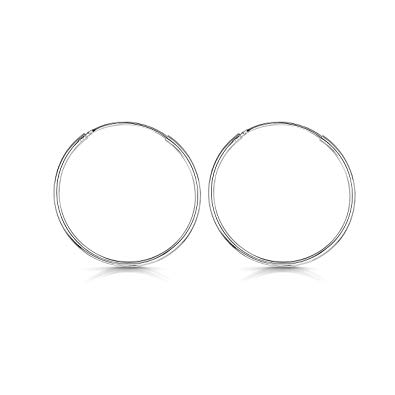 Amberta 925 Sterling Silver Fine Circle Endless Hoops - Polished Round Sleeper Earrings Diameter Size: 20 30 40 60 80 mm