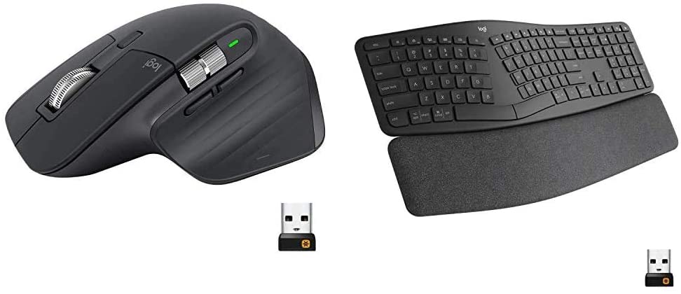 Logitech MX Master 3 Advanced Wireless Mouse - Graphite & Ergo K860 Wireless Ergonomic Keyboard with Wrist Rest - Split Keyboard Layout for Windows/Mac, Bluetooth or USB Connectivity