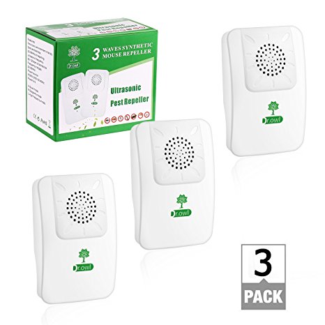 DR.OWL Ultrasonic Pest Repeller - Pack of 3 - Repels Mice, Rats, Roaches, Spiders, & Other Insects - Home Pest Control Solution
