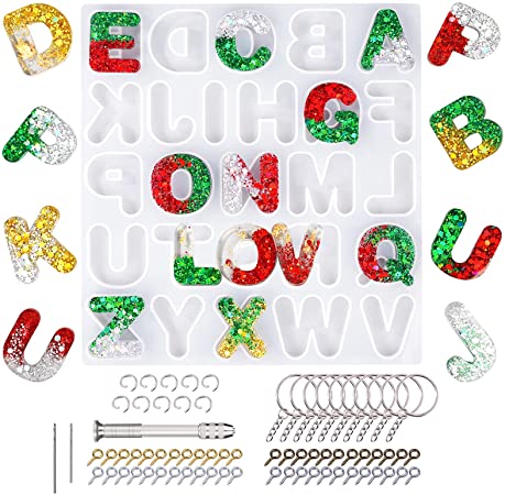 LET'S RESIN Alphabet Keychain Molds Kit, 123 Pcs Silicone Letter Resin Molds with Rounded Edge, Epoxy Resin Molds Silicone for Keychain, 3D Alphabet