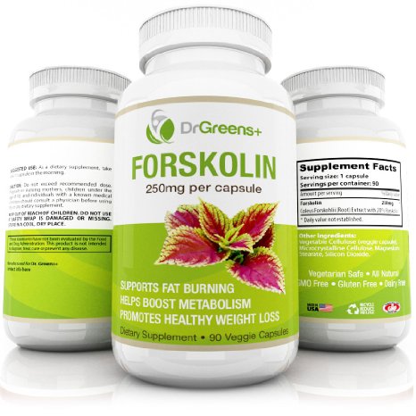 Best 100% Pure Forskolin Extract By DrGreen's, Fast Weight Loss Supplement, 250mg Per Cap-sule, 90 Veggie Capsules, Coleus Forskohlii Extract For Men & Women, Metabolism Booster & Extreme Fat Burner