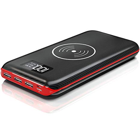 KEDRON Portable Charger Power Bank, 24000mAh Wireless Charger with LED Digital Display and 3 Outputs & Dual Inputs External Battery Pack for All the phone and More (Red)