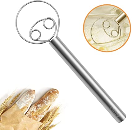 iNeibo Dough Whisk Bread Mixer, Danish dough Whisk for Bread Making, Large Stainless Steel Dough Whisk Perfect for Baking Pastry or Pizza