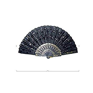 Beautiful Lady's Silk Hand Fan with Black Sequins
