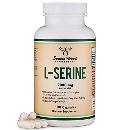 L-Serine Capsules (Third Party Tested) - 2,000mg Serving Size Used in Study on Cognitive Function, 180 Count (Amino Acid for Serotonin Production and Brain Support) by Double Wood Supplements