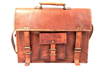 15 Inch Leather Vintage Rustic Crossbody Messenger Courier Satchel Bag Gift Men Women ~ Business Work Briefcase Carry Laptop Computer Book Handmade Rugged & Distressed ~ Everyday Office College School