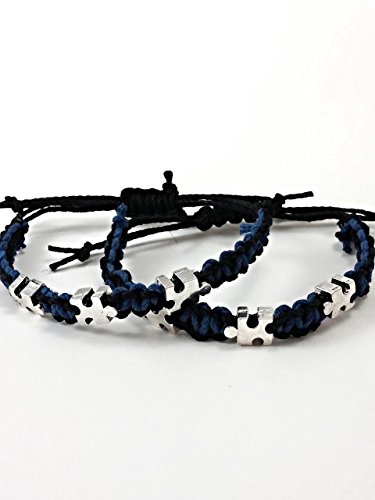 Autism awareness hemp puzzle piece black and blue adjustable men's women's bracelet.