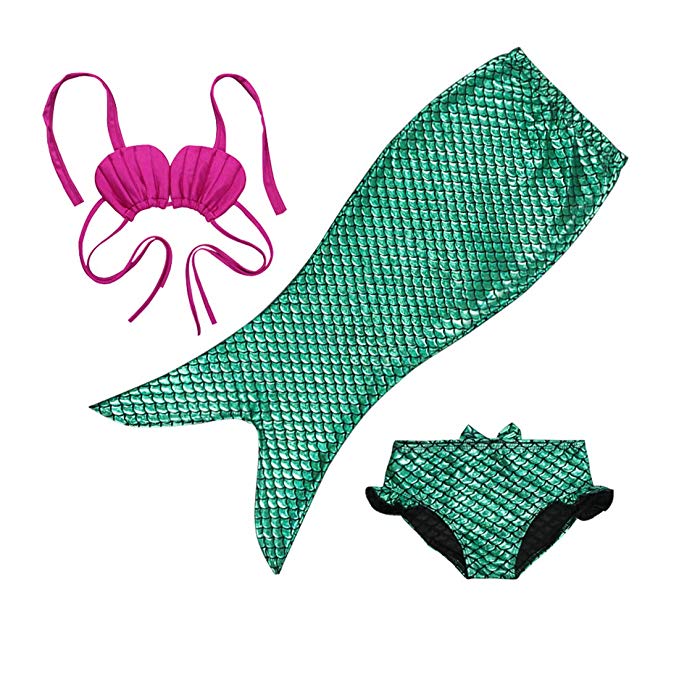TFJH E 3PCS Kids Girls Swimsuit Bathing Suits Bikini Fish Tail Set 3-10Years