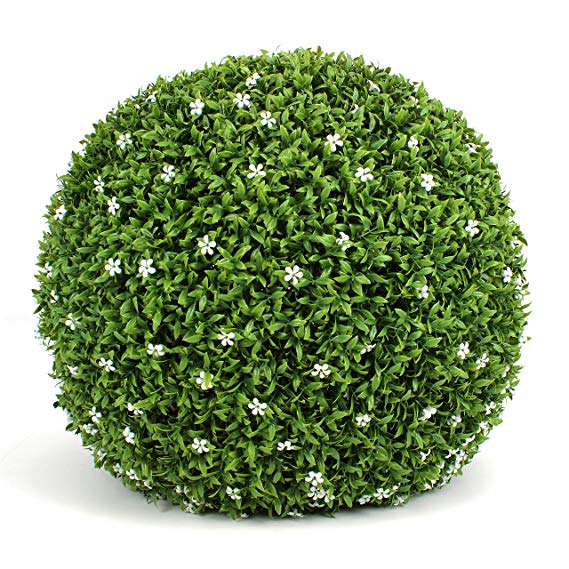 3rd Street Inn White Flower Grass Topiary Ball - 19" Artificial Topiary Plant - Wedding Decor - Indoor/Outdoor Artificial Plant Ball - Topiary Tree Substitute (1-Single)