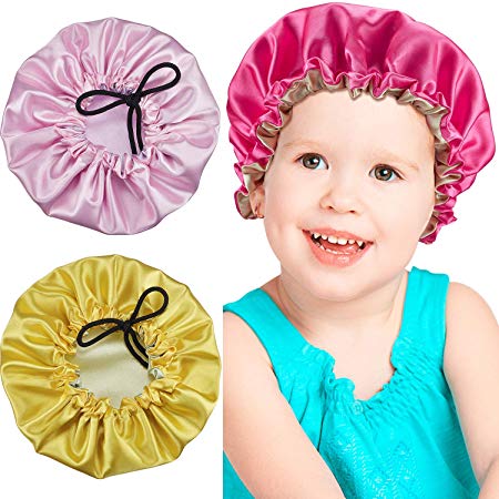 3 Pieces Kids Satin Bonnet Adjustable Sleeping Cap Reversible Satin Cap for Teens Toddler Child (Classic Color)