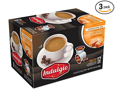 Indulgio Cappuccino, Sweet & Salty Caramel, 12-Count Single Serve Cup for Keurig K-Cup Brewers (Pack of 3) (Compatible with 2.0 Keurig Brewers)