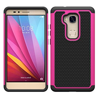 Honor 5X Case, Leevin(TM) Dual Layer Hard PC   Soft Silicone Cover [Drop Protection] [Shock Absorption] Slim Armor Case for Huawei Honor 5X(Rose Red)