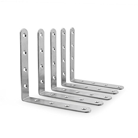 URBEST Angle Bracket Heavy Duty 4.92" Stainless Steel 90 Degree Strong Loading Capacity Shelf Wall Hanging Support Joint Fastener, 5-Pack