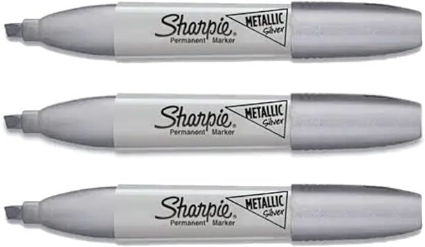 Sharpie Metallic Permanent Markers, Chisel Tip, Silver, 3 Count