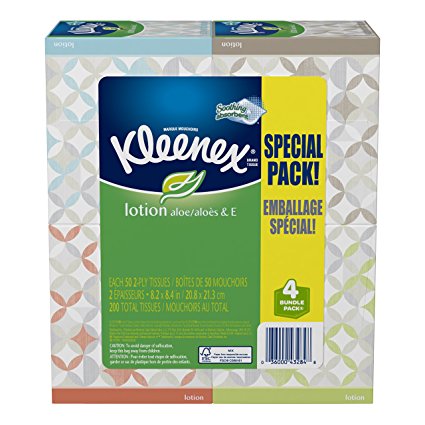 Kleenex Tissues with Lotion, White, Low Count Upright, 50 Count, 4-Pack