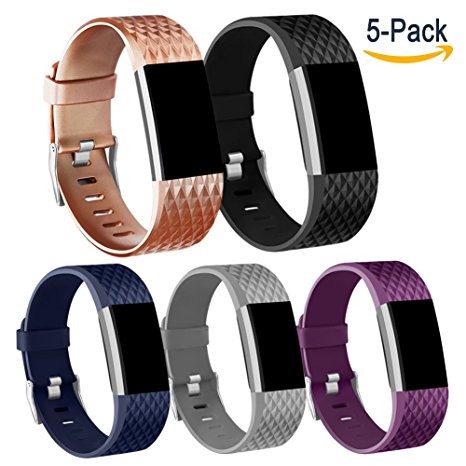 Vancle Fitbit Charge 2 Bands 5-Pack, Adjustable Replacement Sport Wristbands for Fitbit Charge 2 Bands