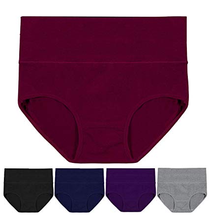 Annenmy 2-5 Pack Women's High Waist Cotton Underwear Sold Color Briefs Tummy Control Panties