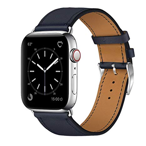 MARGE PLUS Compatible with Watch Band 38mm 40mm, Genuine Leather Watch Strap Compatible with Watch Series 4 (40mm) Series 3 Series 2 Series 1 (38mm) Sport and Edition, Indigo