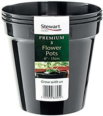 Stewart 4833005 15 cm Flower Pot - Black (Pack of 3)