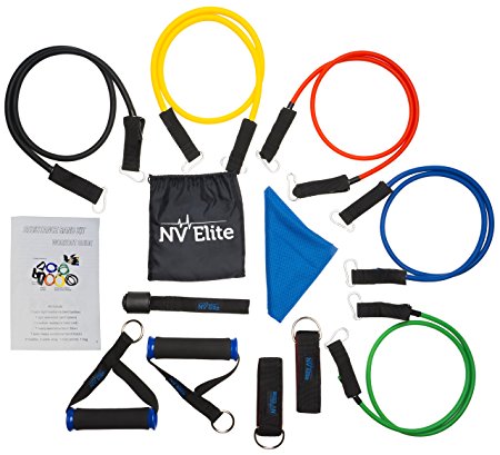 Resistance Tube Bands - 12 Piece Heavy Duty Multi Use Exercise Bands for Strength Training, Home Exercise & More! High Quality Padded Ankle Strap & Door Anchor - BONUS: Carrying Case, Sweat Towel & Exercise Booklet Included!