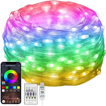 String Lights Room Decor,[RGBIC] Color Changing Fairy Lights Remote & App Control Firefly Lights with 99 Modes, Music Sync, Timer, Starry Twinkle Lights USB Plug in, for Home Party Garden - 10M/33FT