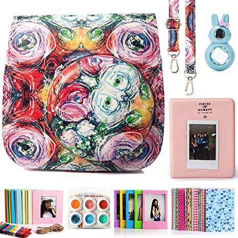 CAIUL 7 in 1 Fujifilm Instax Mini 8 8  Camera Accessories Bundles (Flowers Mini 8 Case/ Mini Album/ Close-up Selfie Lens/ 6 Colors Close-up Lens/Wall Hang Frames/Film Frame/Film Stickers)