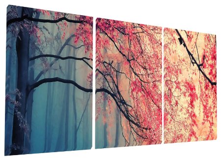 Gardenia Art - Red Maples Canvas Prints Wall Art Stretched and Framed Modern Decor Paintings Giclee Artwork for Living Room and Bedroom, 16x16 in, 3 pcs\set