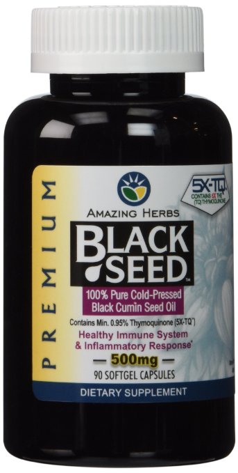 Amazing Herbs Black Seed Oil 90 Softgel Capsules, 500 mg