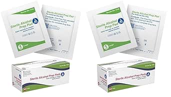 Dynarex Alcohol Prep Pads, Medical-Grade and Non-Woven Prep Pads, Saturated with 70% Isopropyl Alcohol, Rapid-Acting Antiseptic Wipes, 1-Ply, Large, 1 Case of 100 Alcohol Prep Pads (Pack of 2)