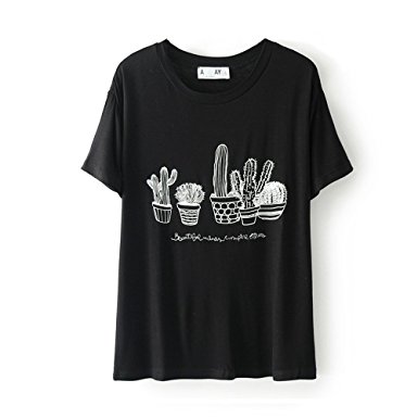 ABADAY Short Sleeve Cactus Print T-Shirt Plus Size (M-XXL)