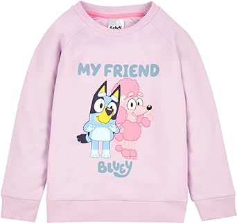 Bluey Girls Jumper, Crew Neck Pink Sweatshirt for Girls