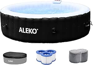 ALEKO Inflatable Hot Tub Spa | Personal High Powered Jetted Bubble | 265 Gallon | Black and White | HTIR6BKW