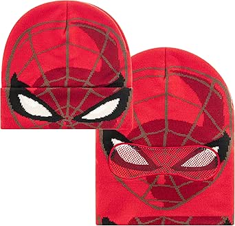 Spiderman Boys Fleece Hat with Eye Mask Cutout - Winter Beanie & Spiderman Halloween Mask Combo Hat