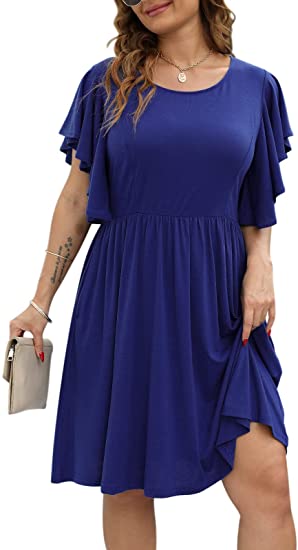 Nemidor Women's Vintage Ruffle Sleeve Party Midi Plus Size Dress Casual Summer Fit and Flare with Pocket