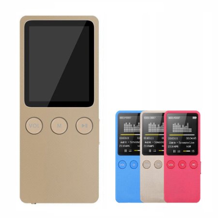 HccToo Music Player 8GB Big and Clear Lossless Sound MP3 Player With Build-in Speaker 90 Hours Playback and Expandable MicroSD Slot Support 64GB-Gold
