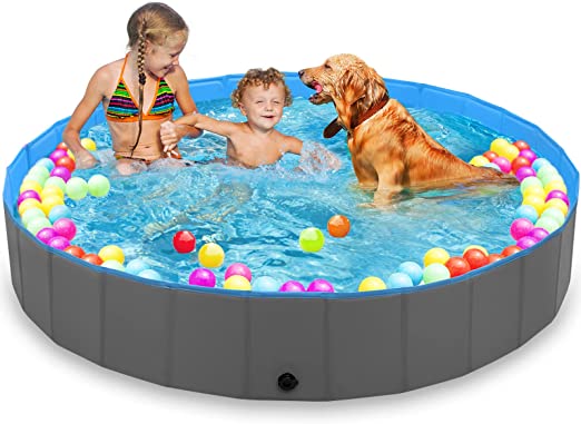 Kiddie Pool 63" x 12" Jecoo Kid Pool Plastic Dog Pool for Large Dogs Foldable Pet Bathing Tub Portable Outside Swimming Pool