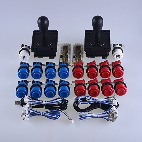 Easyget Classic Arcade Game DIY Parts for Mame USB Cabinet 2x Zero Delay USB Encoder   2x 8 Way Classic Arcade Joystick   18x Happ Style Push Button Blue   Red Color Kits