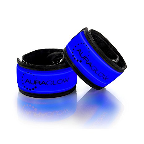 Auraglow Super Bright High Visibility Light-Up LED Arm Band Reflective Running Bracelet Cycling Safety Band - Twin Pack