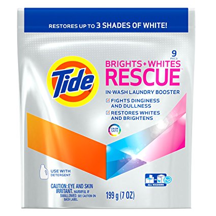 Tide Bright's Plus Whites Rescue In-Wash Laundry Booster Pacs, 9 Loads, 7 Ounce