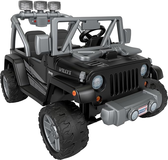 Power Wheels Jeep Wrangler Willys Ride-On Battery Powered Vehicle with Sounds & Lights for Preschool Kids Ages 3  Years, Black