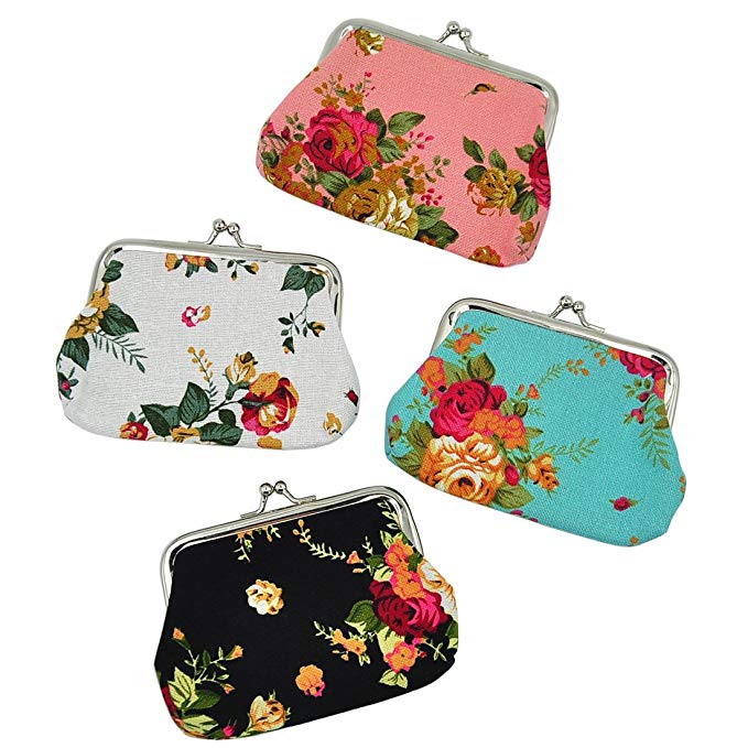 Oyachic 4 Packs Cute Coin Purse Kiss Lock Change Pouch Vintage Clasp Closure Buckle Wallet Small Women Gift