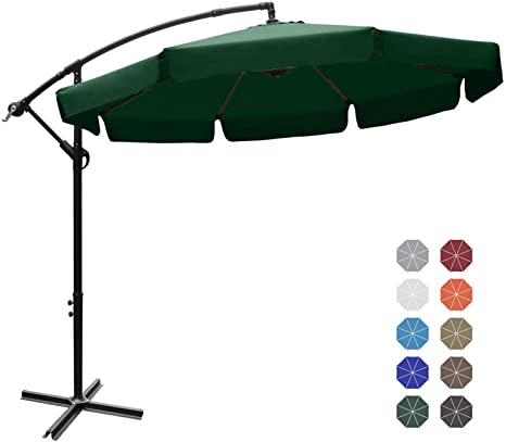 ABCCANOPY Patio Umbrellas Cantilever Umbrella Offset Hanging Umbrellas 9 FT Outdoor Market Umbrella with Crank & Cross Base for Garden, Deck, Backyard, Pool and Beach, 12  Colors,Green