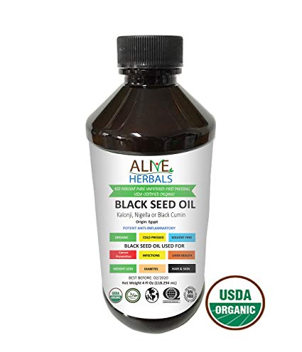 Alive Herbal BLACK SEED OIL - VIRGIN 100% Raw Organic Cold Pressed, Unfiltered, Vegan & Non-GMO, No Preservatives & Artificial Color- BPA Free Food Grade Plastic Bottle 4 OZ.