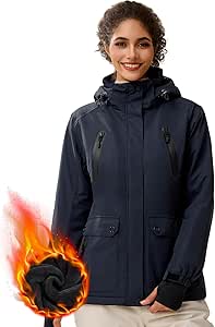 FREE SOLDIER Women's Waterproof Ski Snow Jacket Warm Fleece Lined Winter Rain Jacket with Hood Fully Taped Seams