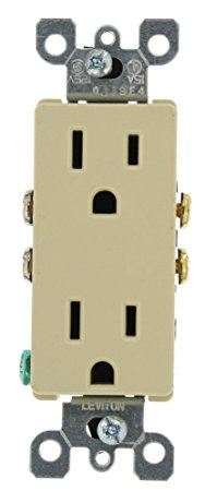 Leviton 5325-I 15 Amp, 125 Volt, Decora Duplex Receptacle, Residential Grade, Grounding, Ivory