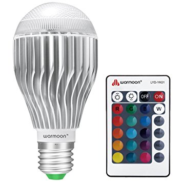 Warmoon E26 LED Light Bulbs, 10W RGB Color Changing Dimmable LED Bulb with Remote Control