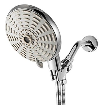 LORDEAR Luxury Large High Pressure 8 Setting Water Flexible Removable Rain Message Detachable Handheld Shower Head Set with Holder, 6" Shower Head with Hose, Chrome Finish