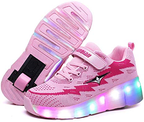 Ufatansy CPS LED Fashion Sneakers Kids Girls Boys Light Up Wheels Skate Shoes Comfortable Mesh Surface Roller Shoes Thanksgiving Christmas Day Best Gift