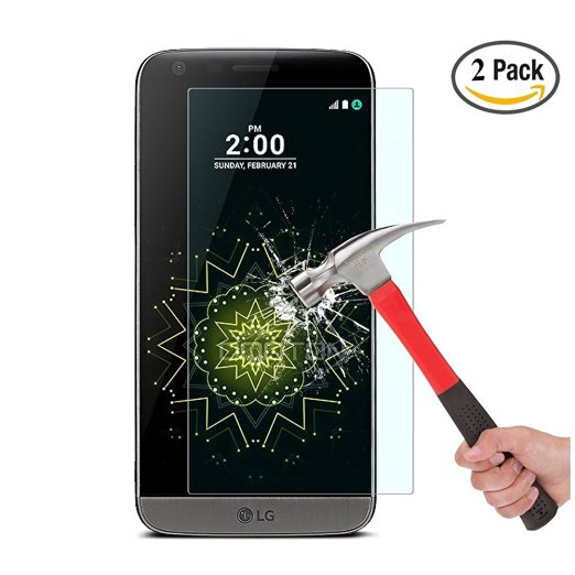 SUPTMAX LG G5 Screen Protector, High Quality 9H LG G5 Tempered Glass [Scratch Free][Easy Install] Ultra-clear 0.26mm 0.25D Round Edge for LG G5 (2 Pack)