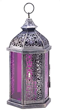 Antique Pewter Finish Enchanted Amethyst Candle Lantern